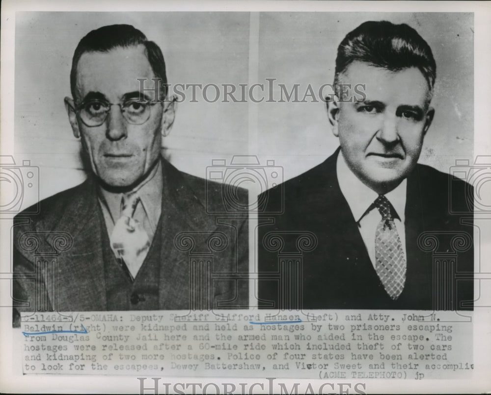 1951 Press Photo Cliffors Mansen and John N,Baldwin were kidnaped and hostages-Historic Images