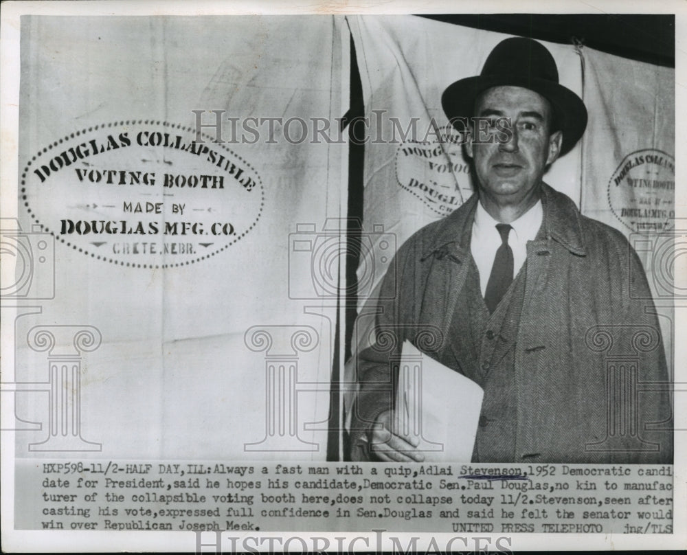 1954 Press Photo Adlai Stevenson after casting his vote - nef60816-Historic Images