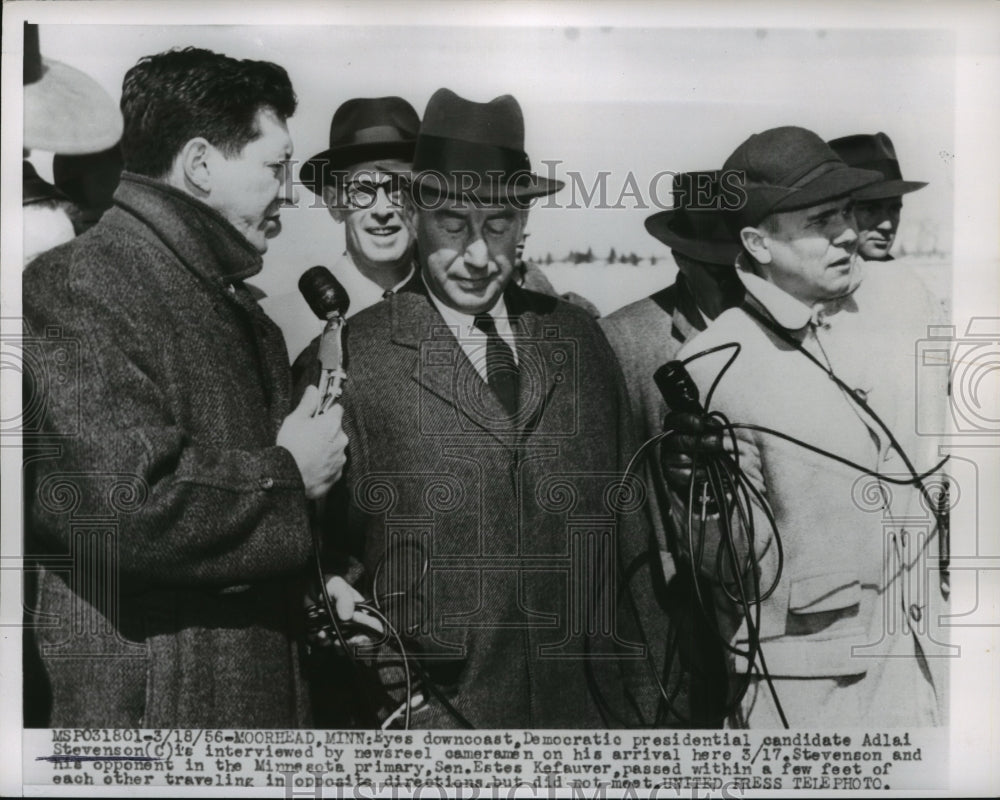 1956 Adlai Stevenson interviewed by newsreel cameramen on arrival - Historic Images