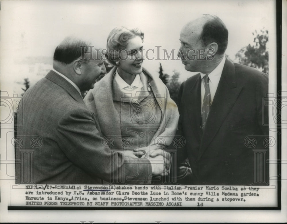 1955 Adlai Stevenson shakes hands with Mario Scelba  - Historic Images