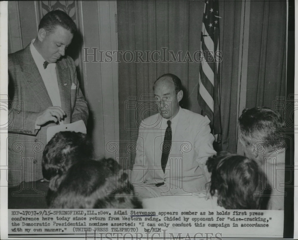 1952 Governor Adlai Stevenson in Press Conference, Springfield, IL - Historic Images