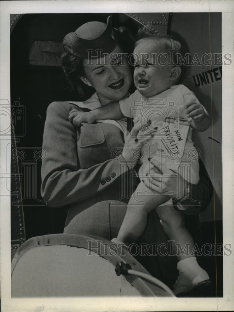 1945 Baby Michael MacDonald United Airlines Flight as "Non-Priority"-Historic Images