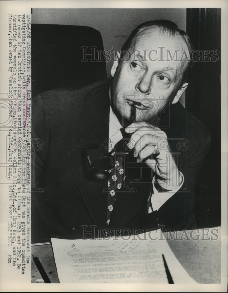 1953 Sen.Karl Mundt Chairman of Senate Permanent Investigating - Historic Images