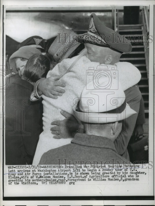 1959 Press Photo Henrique Teixeira Lott,Brazilian War Minister arrived at Wash.-Historic Images