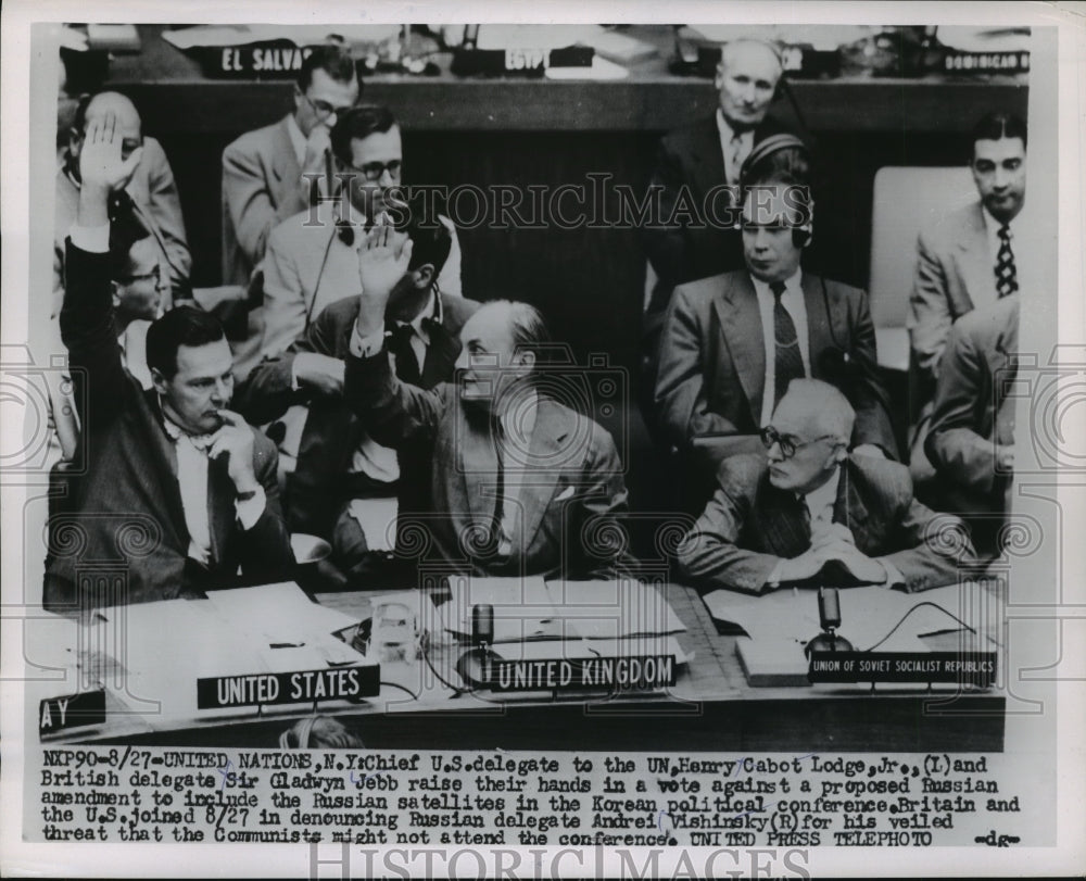 1953 Henry Cabot Lodge, Gladwyn Jebb Vote in UN Russian Amendment - Historic Images