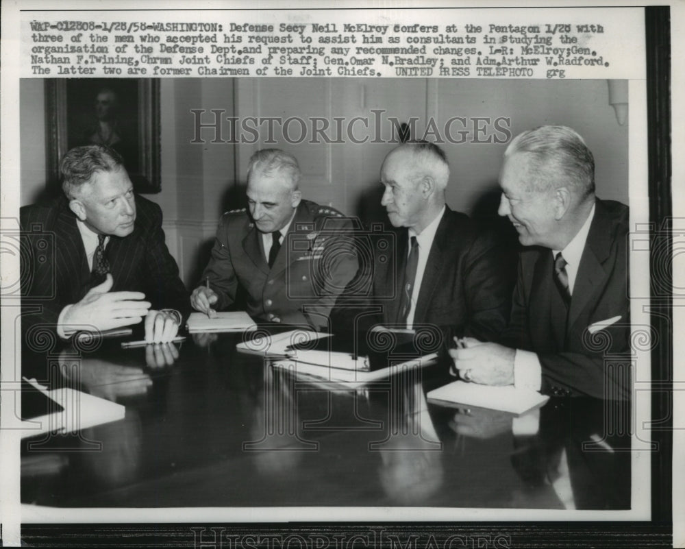 1958 Neil McElroy, Defense Secretary at a meeting in Pentagon - Historic Images