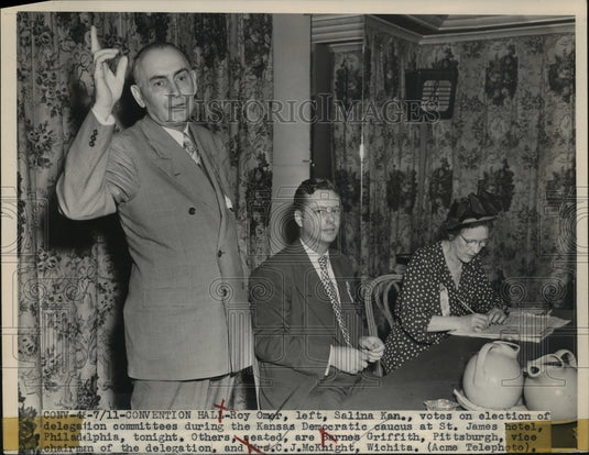 1948 Press Photo Roy Omer Vote on Election of Delegation Committees at KS Caucus-Historic Images