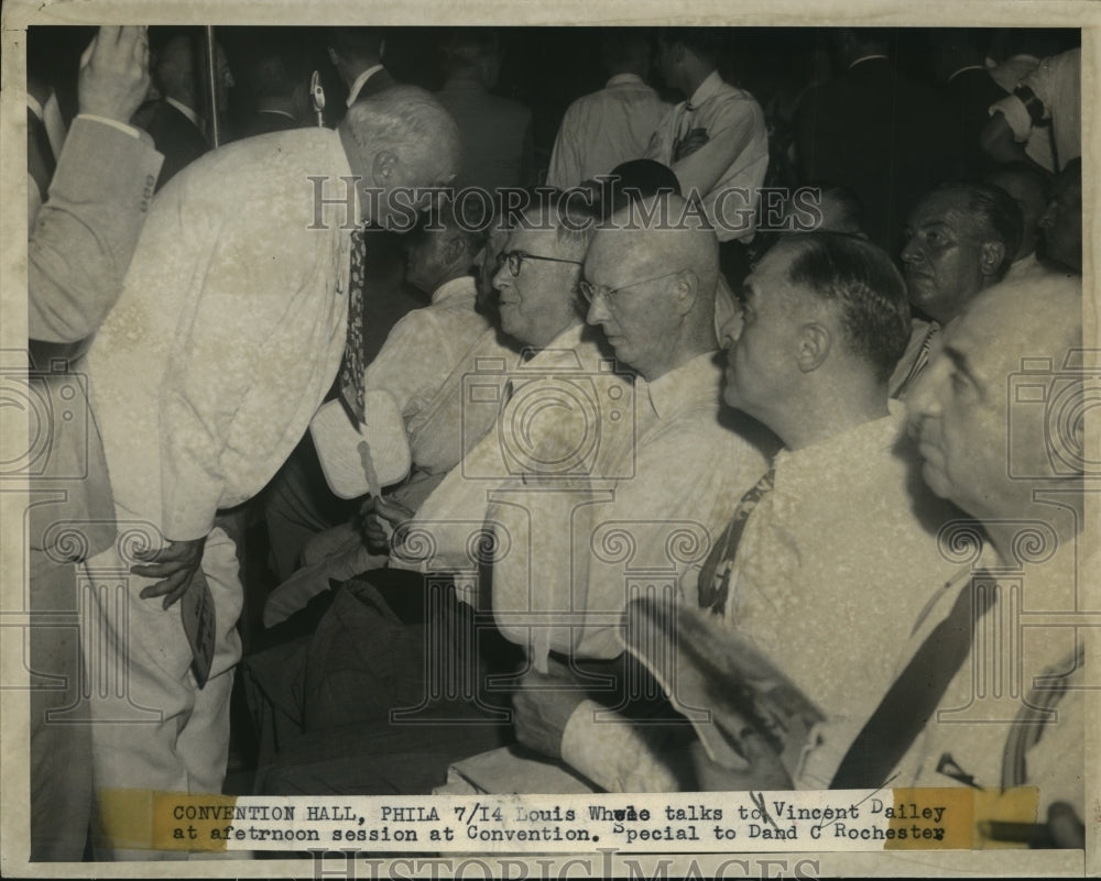 1948 Louis Whwee Talks to Vincent Dailey at Convention Session - Historic Images