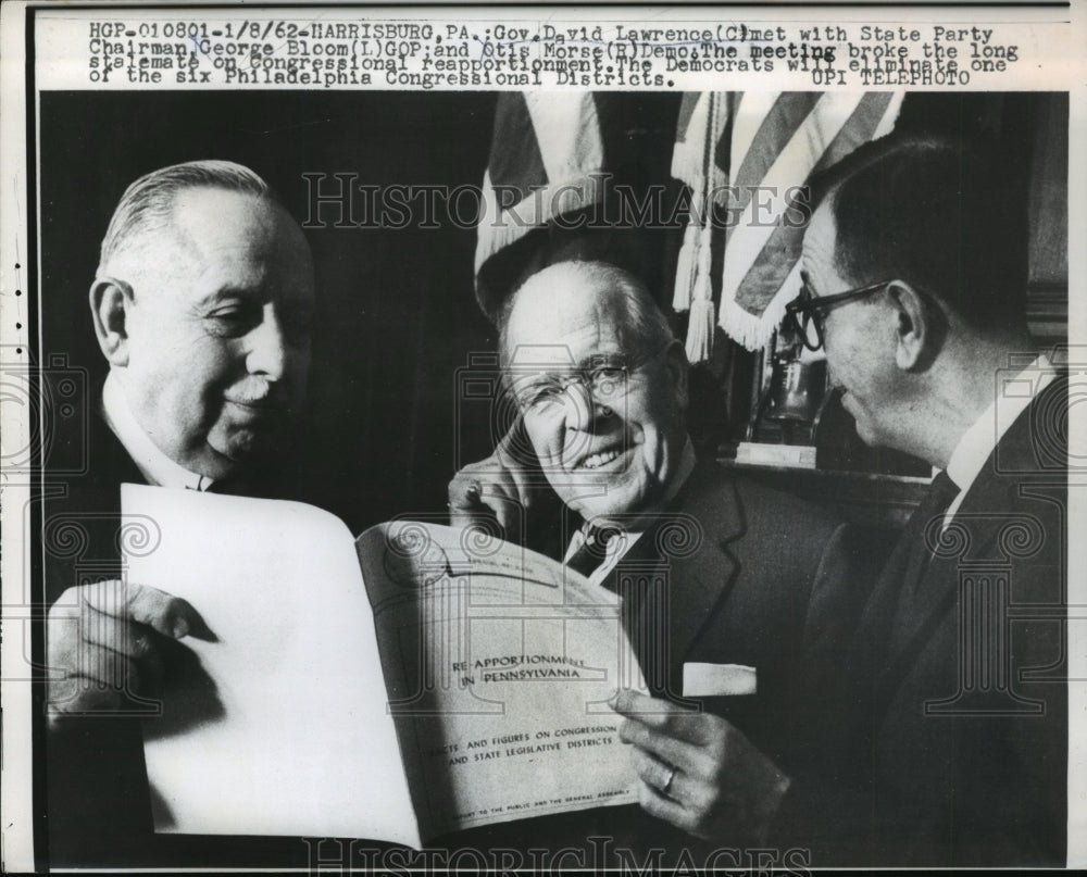 1962 Gov.David Lawrence met with State Party Chairman George Bloom - Historic Images