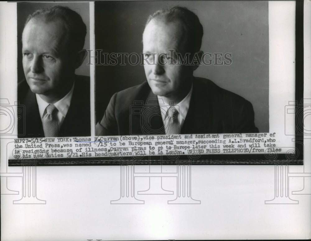 1956 Press Photo Thomas R.Curran,Vice Pres and Asst.Gen. Manager of United Press-Historic Images