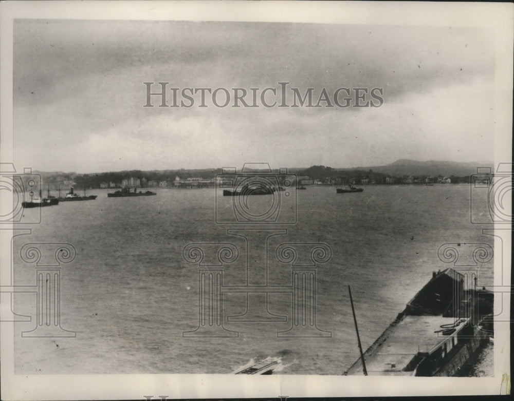 1937 Four British Merchantmen anchor in the harbor of St.Jean de Luz - Historic Images