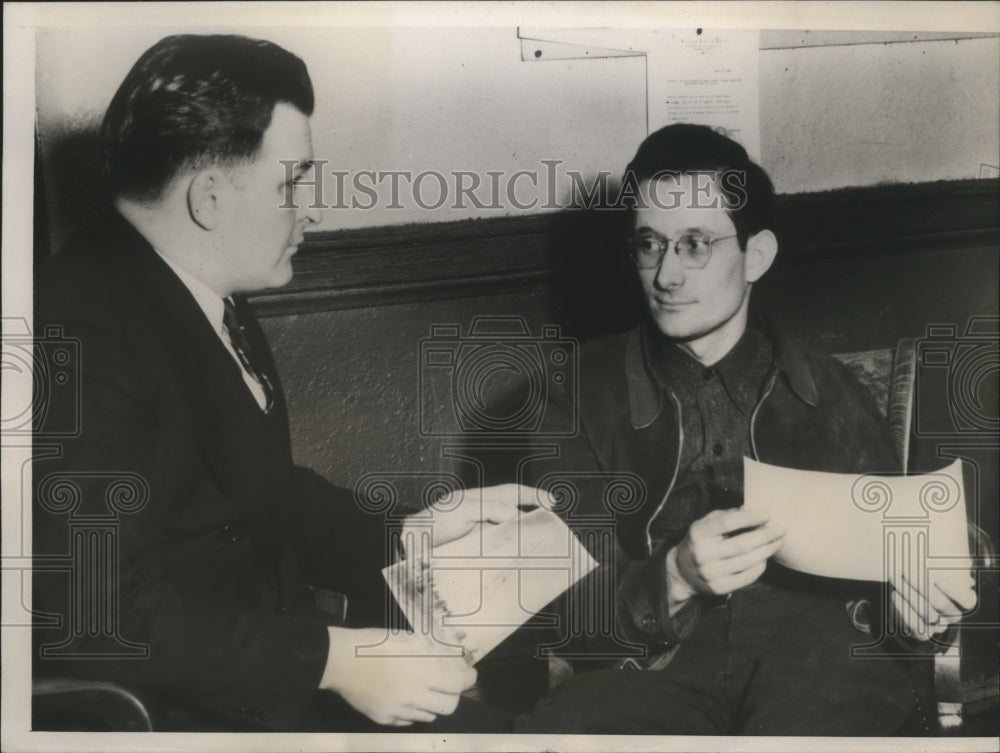 1940 Press Photo Frank Lung Questioned in Power Line Bombings, South Bend, Ind. - Historic Images