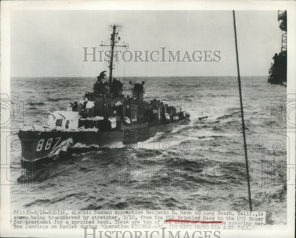 1949 Press Photo Seaman Benjamin Haun Shown Being Transferred by Stretcher-Historic Images