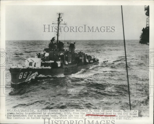 1949 Press Photo Seaman Benjamin Haun Shown Being Transferred by Stretcher-Historic Images
