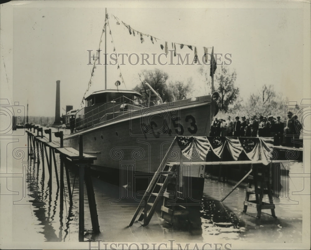 1941 Press Photo PC-453 ultra speedy submarine chaser build by Fisher Boat Works - Historic Images