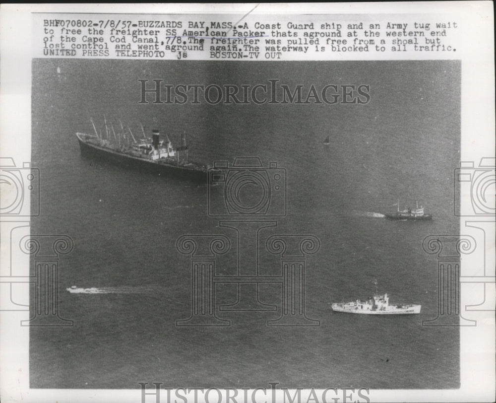 1957 Coast Guard and the Army wait to free the SS American Packer - Historic Images