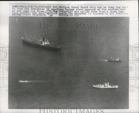 1957 Coast Guard and the Army wait to free the SS American Packer - Historic Images