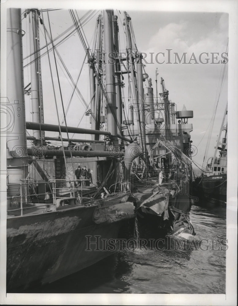 1942 Press Photo SS Santa Elisa Crashed with Freighter San Jose off Atlantic - Historic Images