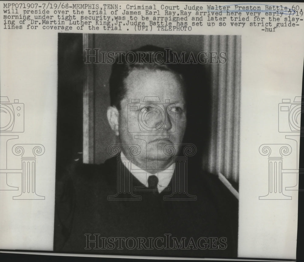 1968 Press Photo Judge Battle to preside over the trial of James Earl Ray-Historic Images