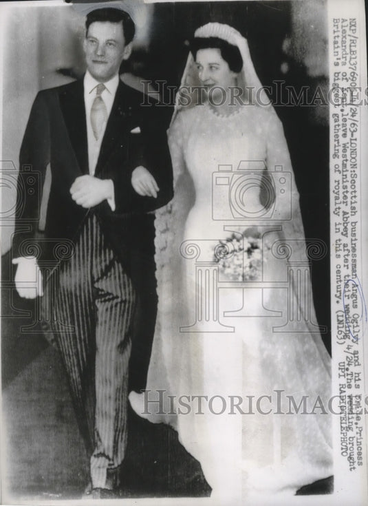 1963 Press Photo Business Angus Ogilvy & Princess Alexandra Leave After Wedding - Historic Images