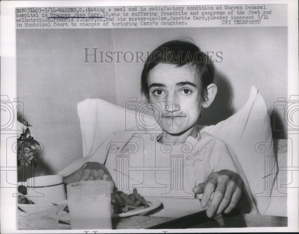 1963 Press Photo Frances Jean Carr in Warren General Hospital in Abuse Case-Historic Images