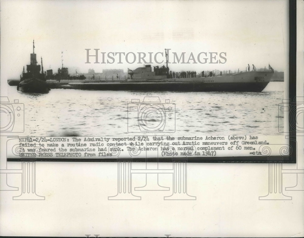 1956 Press Photo The Submarine Acheron Failed To Make A Routine - nef63639-Historic Images