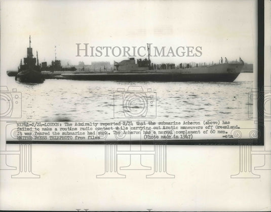 1956 Press Photo The Submarine Acheron Failed To Make A Routine - nef63639-Historic Images