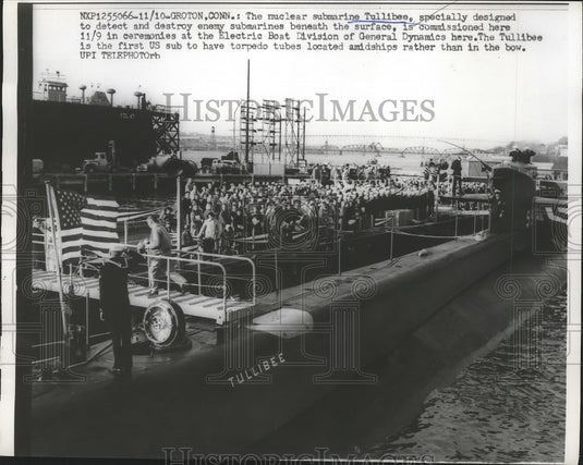1960 Press Photo US Nuclear Submarine "Tullibee" Commissioned in Groton, CN-Historic Images
