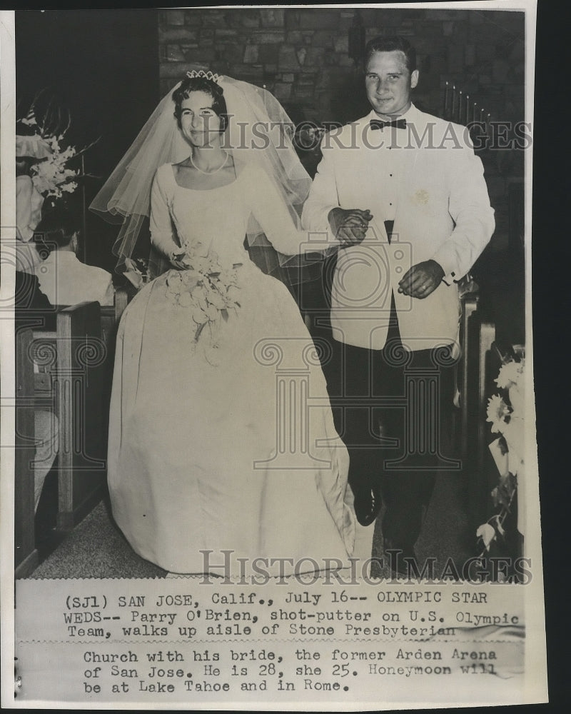 1960 Press Photo Wedding of Parry O'Brien & Arden Arena in San Jose, California - Historic Images