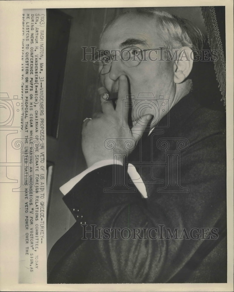 1947 Senator Arthur Vandenberg at Press Conference, Washington, D.C. - Historic Images