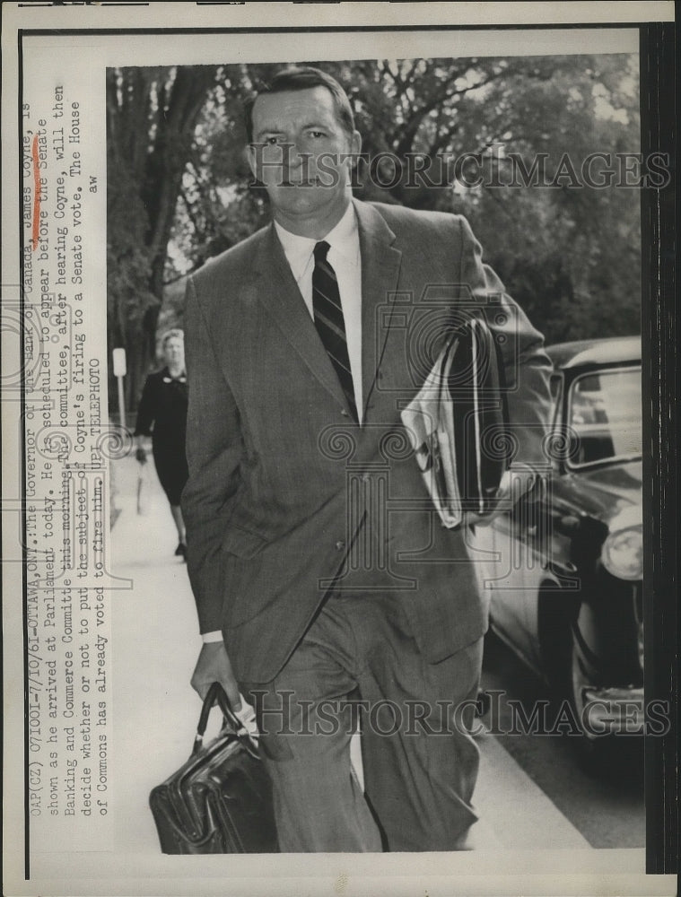 1961 Governor of Bank of Canada James Coyne Arrives at Parliament - Historic Images