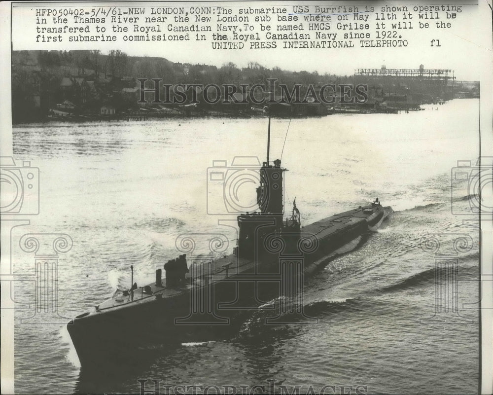 1961 USS Burrfish Submarine Operates in Thames River  - Historic Images