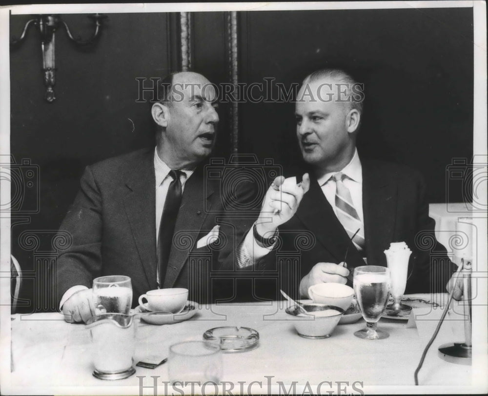 1958 Press Photo Adlai Stevenson Has Interested Listener to Mikhail A Menshikov - Historic Images