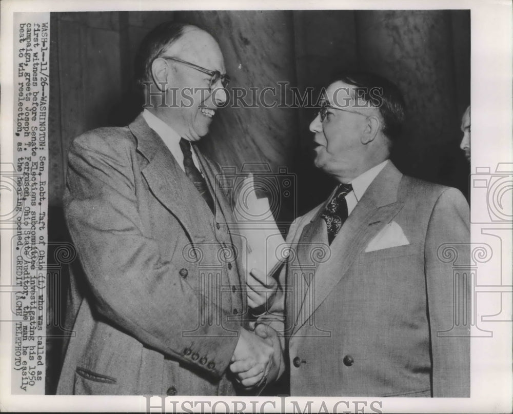 Sen Robert Taft Called as First Witness Before Sen Election Comm - Historic Images