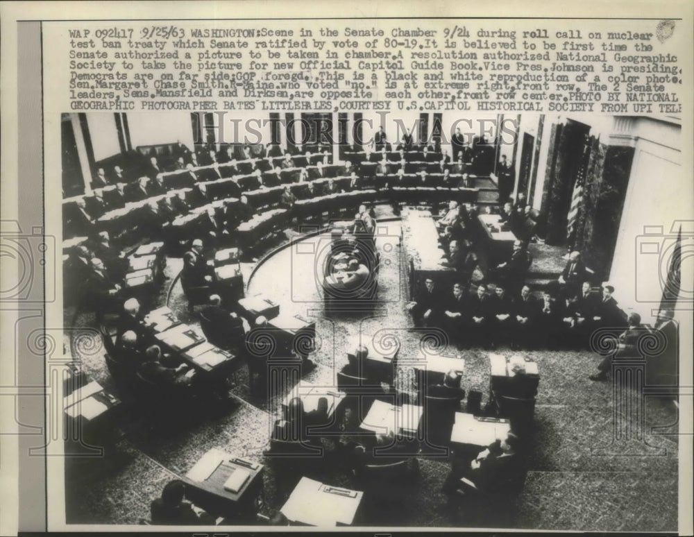 1963 Scene in Senate Chamber During Roll Call on Nuclear Test Ban - Historic Images