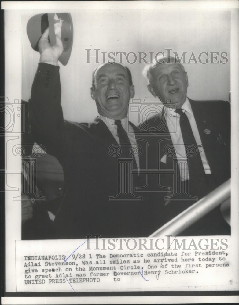 1956 Adlai Stevenson with Governor Henry Schricker of Indianapolis - Historic Images