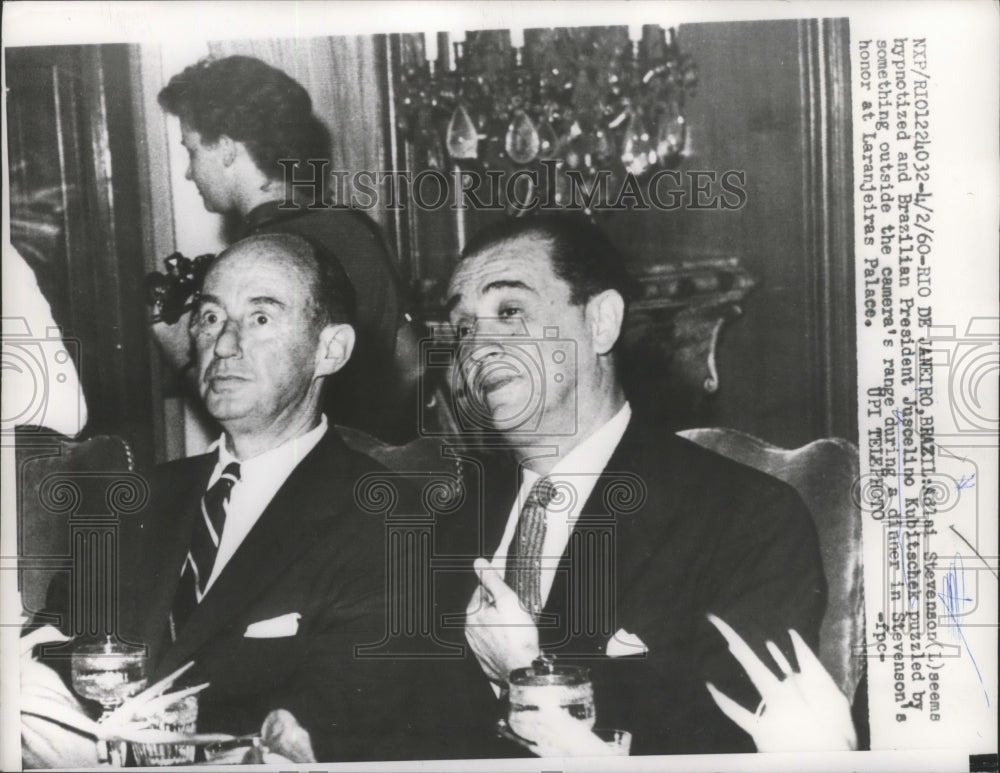 1960 Press Photo Adlai Stevenson & Juscelino Kubitschek Seem Puzzled - nef65508-Historic Images