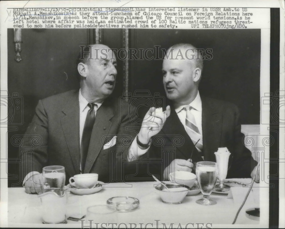 1958 Adlai Stevenson &amp; Mikhail A Menshikov Attend Foreign Relations - Historic Images