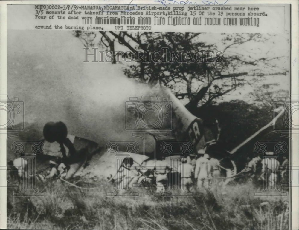 1959 Press Photo British-Made Prop Jetliner Crashed After Take Off Killing 15-Historic Images