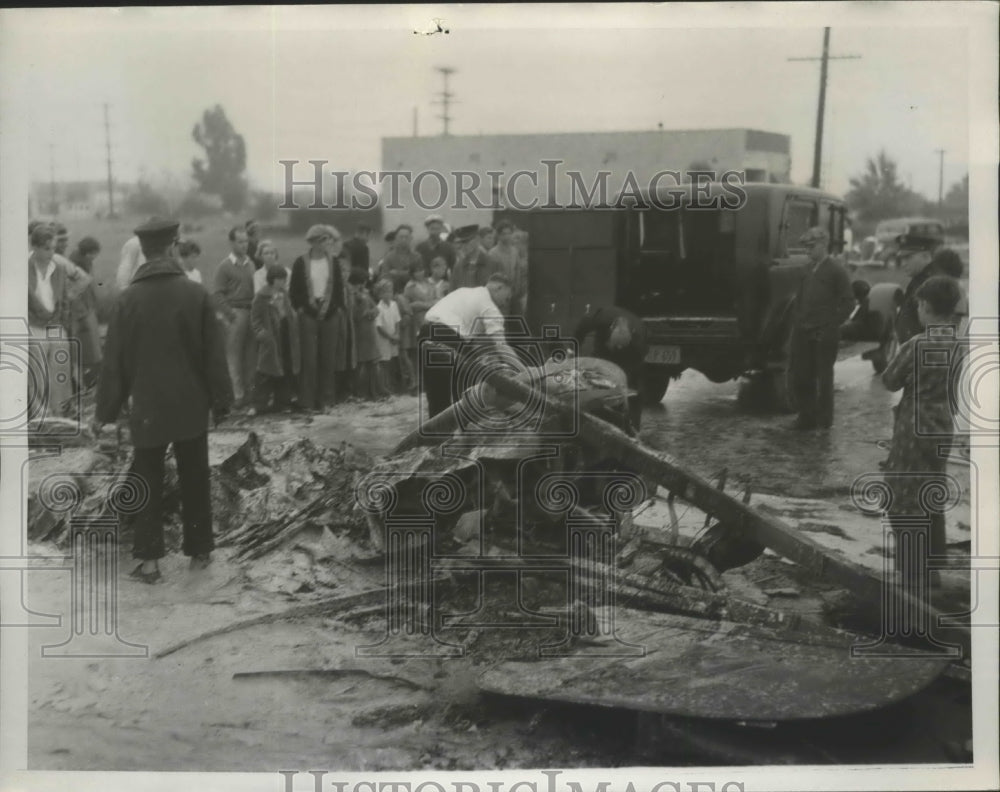 1934 Wreckage of the exploded Transport Plane in Burbanlk Street - Historic Images