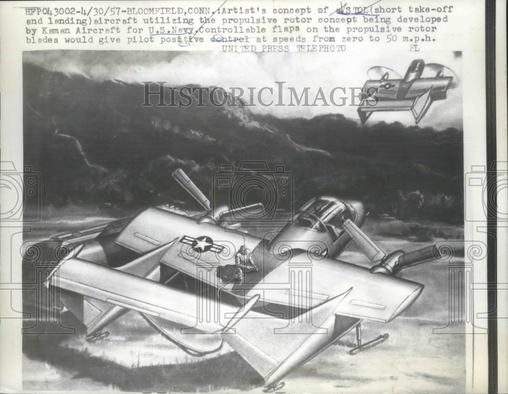 1957 Press Photo Artist Concept of STOL Aircraft for the United State Navy-Historic Images