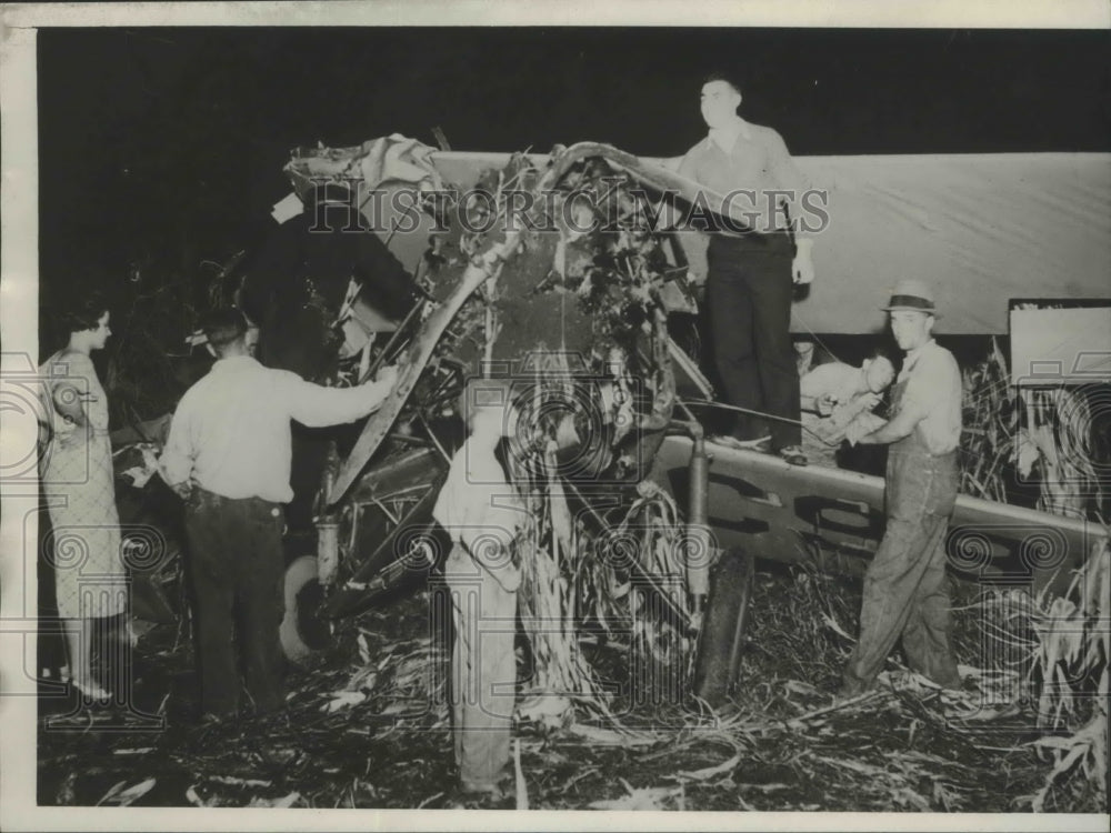 1934 Press Photo Wreckage of Plane That Struck Tree While Taking Off Killing 2-Historic Images