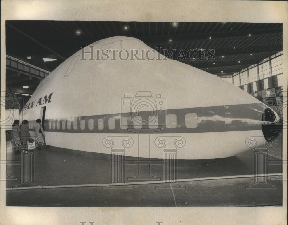 1969 Press Photo Mockup of 747 Super Jet Exhibited at International Trade Fair-Historic Images