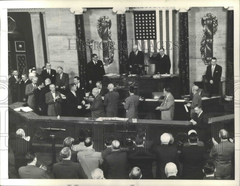 1953 Press Photo Sam Rayburn introduced new House Speaker Joseph W. Martin Jr. - Historic Images