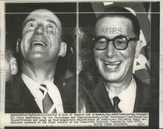 1956 Press Photo Adlai Stevenson & Estes Kefauver Mingle with Well-Wishers-Historic Images
