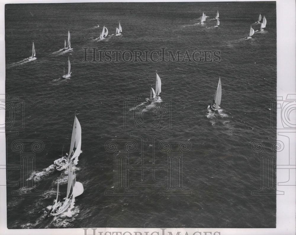 1954 Press Photo 25 Yachets in Full Sail Off in the Miami to Nassau Race-Historic Images