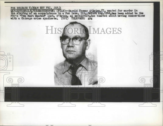 1963 Press Photo Harold Thomas O'Brien Wanted for Murder in Slaying of Friend-Historic Images