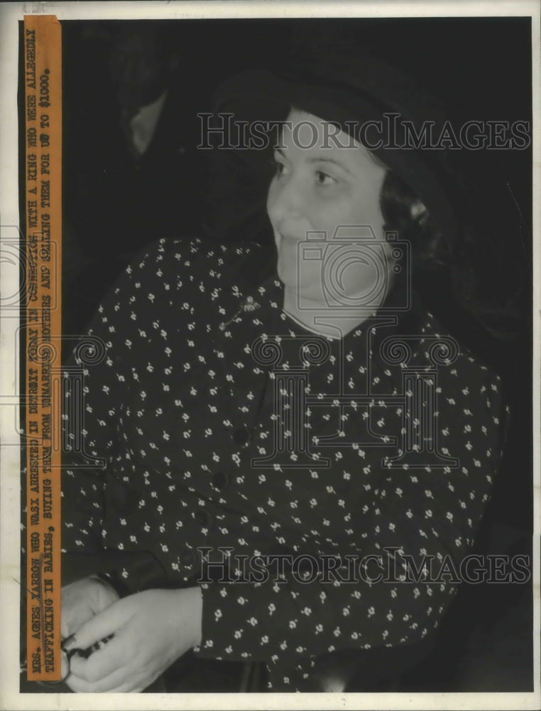 1941 Press Photo Agnes Yarrow arrested in Detroit for trafficking in babies-Historic Images