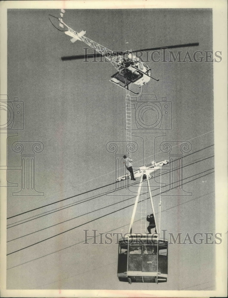 1964 Press Photo Rescue Route Demonstration of a cable car lift constructed-Historic Images