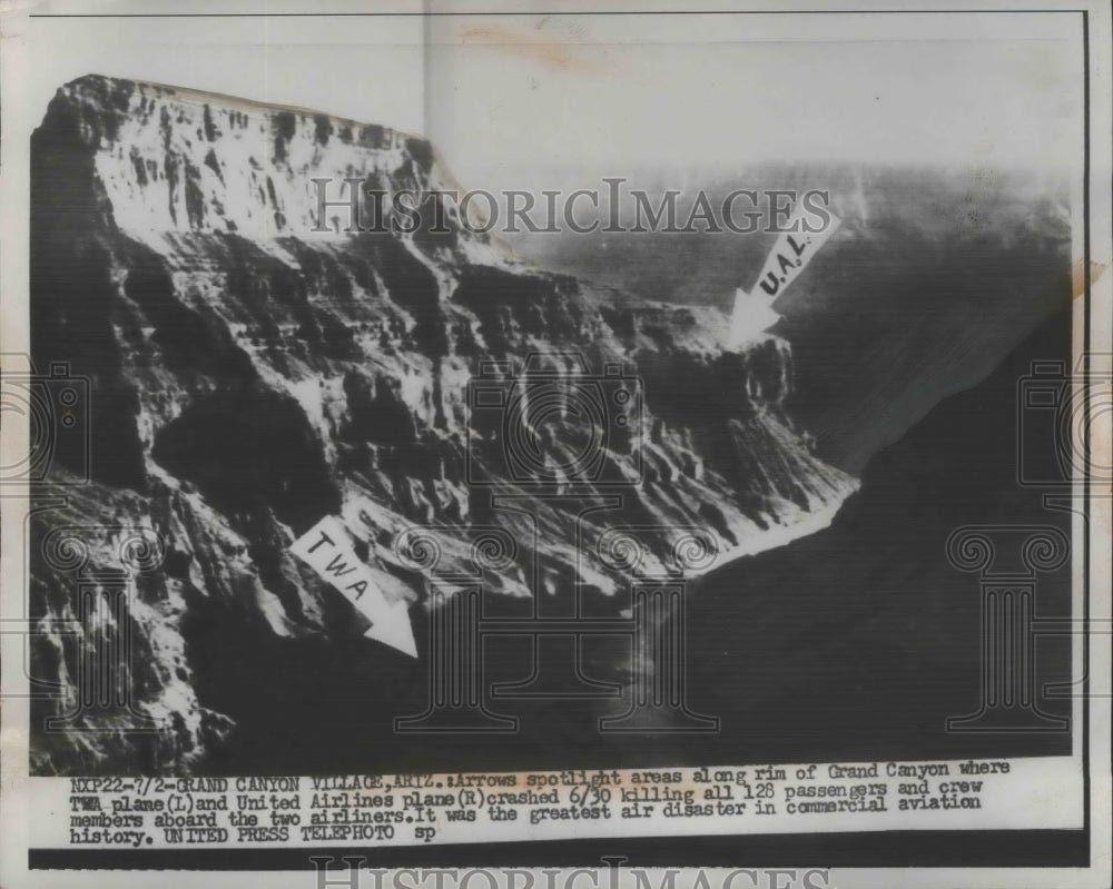 1956 Press Photo TWA Plane and United Airlines Plane crashed at Grand Canyon - Historic Images